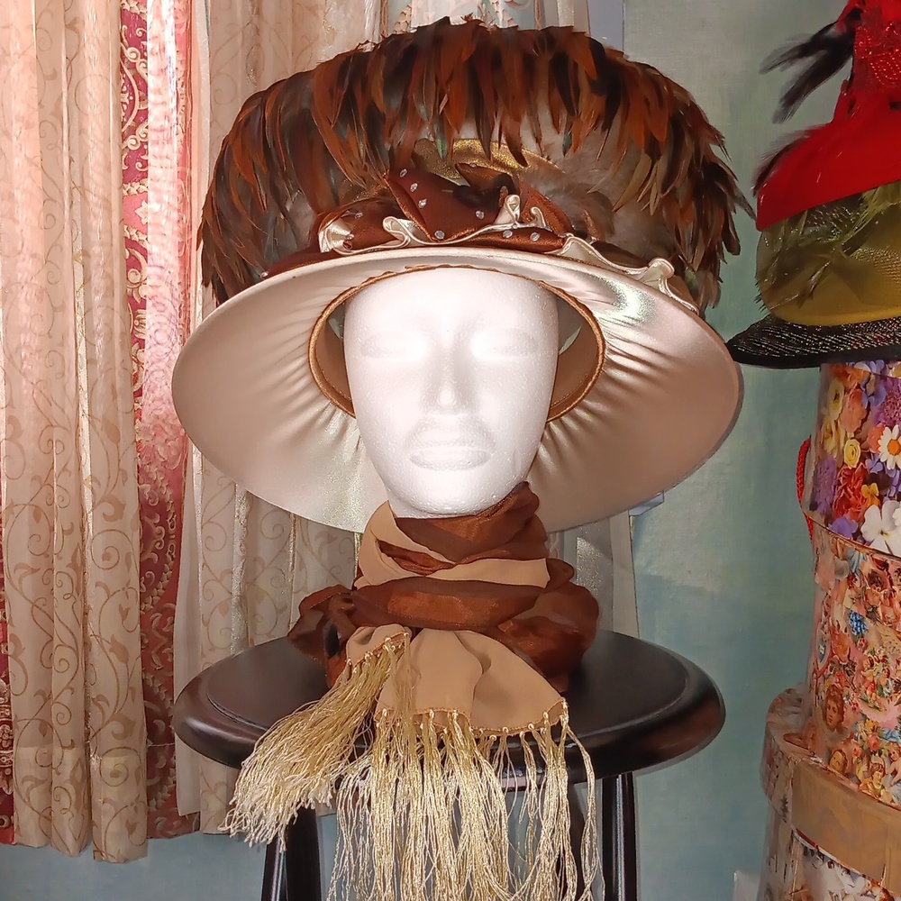 Brown Off White Year Round Hat
